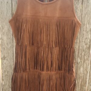 D'KADA Brown Fringe Sleeveless Dress